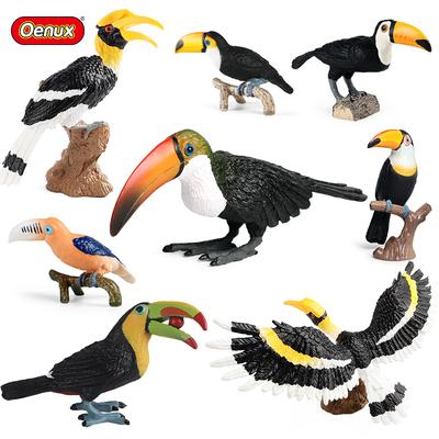 Oenux Garden Bird Figurines Snowy Owl Toucan Bucerotidae Animals Model PVC Action Figures Collection Toys For Kids Birthday Gift