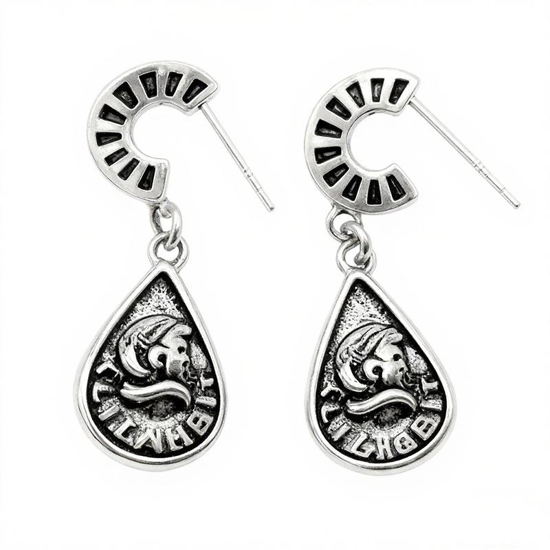 Retro Teardrop Round S925 Sterling Silver Dangle Earrings for Women