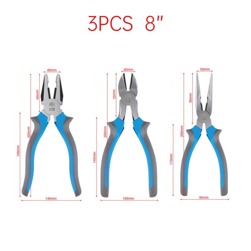 3pcs 8''/6”Universal Multifunctional Diagonal Pliers Needle Nose Pliers Hardware Tools Wire Cutters Electrician Wire Pliers