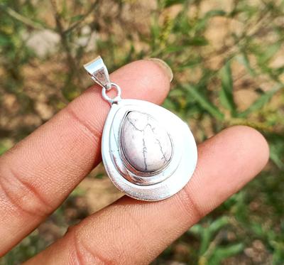 Howlite Gemstone 925 Sterling Silver Plated Pear Handmade Pendant