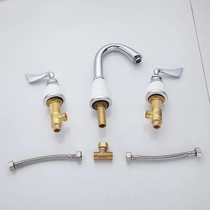 Ceramic Handles Bathroom Basin Faucet 3 Holes 2 Handles Sink Mixer Faucet Basin Taps Torneira Rubinetti Bagno Bathtub Faucet