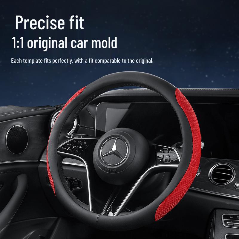 Genuine Leather Nappa Anti-Slip Steering Wheel Cover - Universal Fit, Embossed, Wear-Resistant, Comfortable for All Seasons