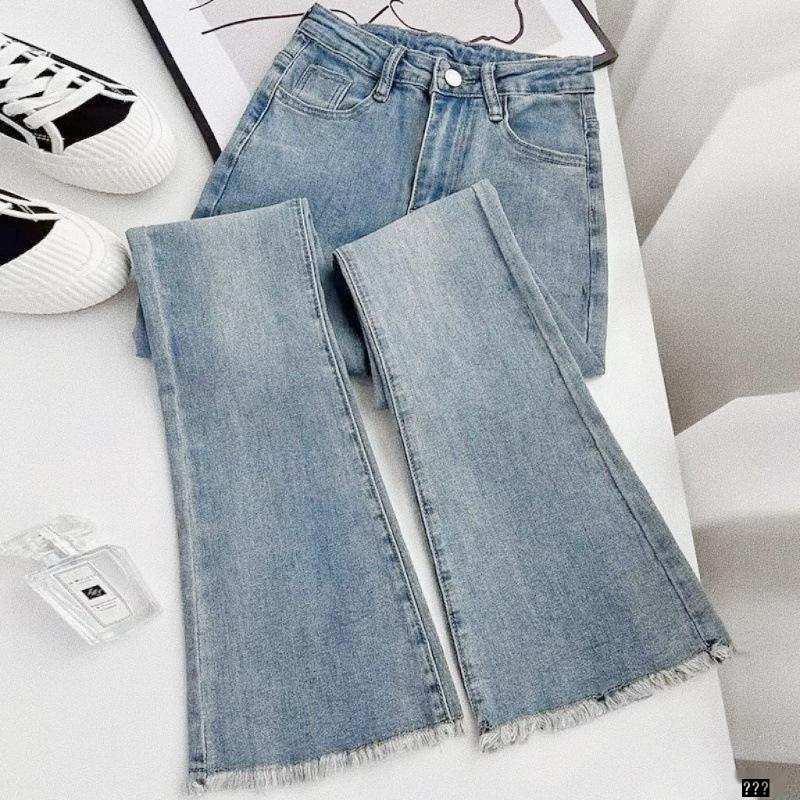 Women's Bestseller Retro Frayed Micro-Flare Jeans - High Waist, Slimming Stretch, Petite Fit for Spring & Autumn