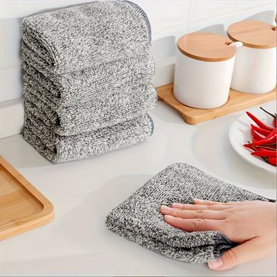 5pcs/10pcs Natural Bamboo Fiber Dish Towels, Highly Absorbent & Lightweight Reusable Cleaning Cloths, Modern Grey Kitchen Towel