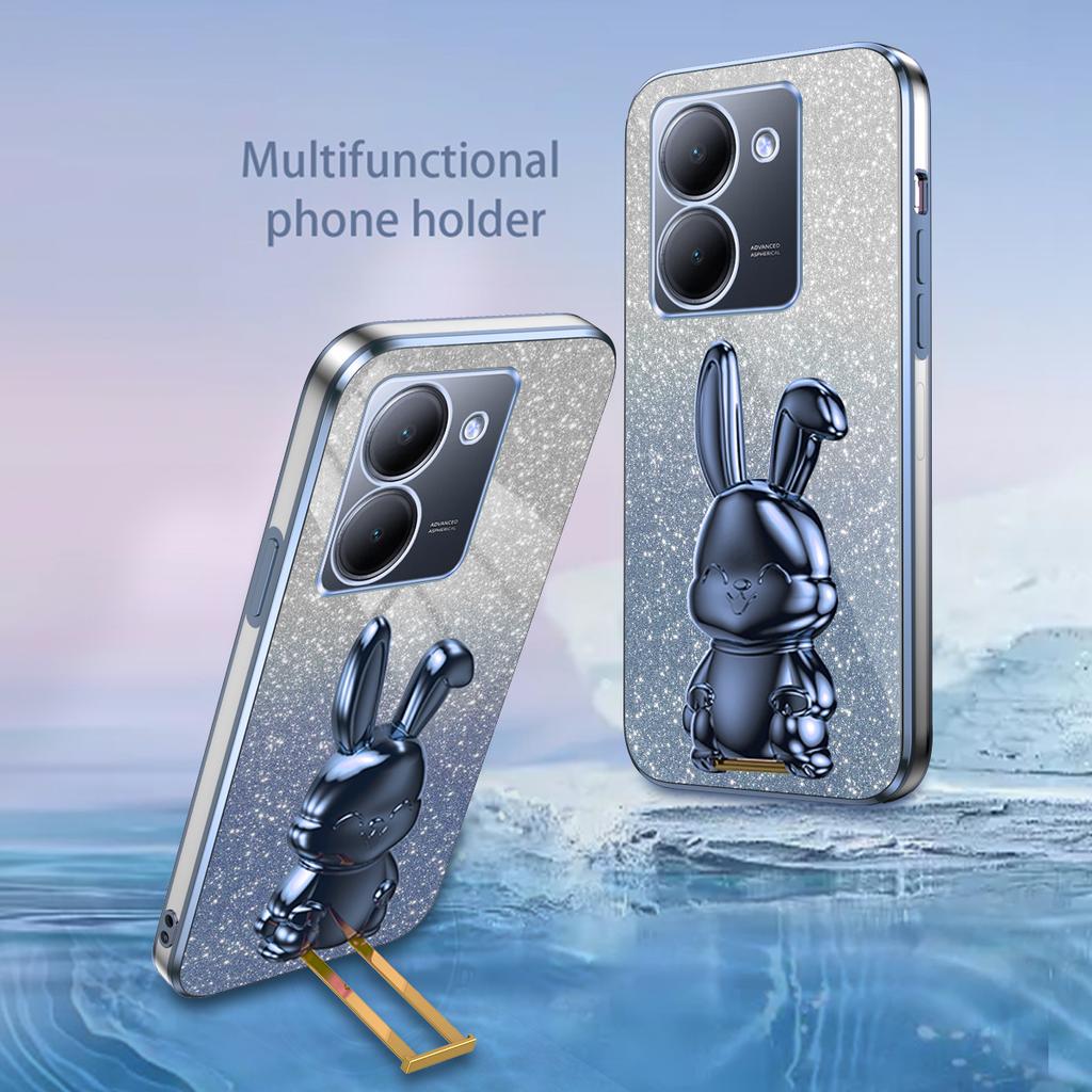 For vivo Y78 5G (China)/Y27 5G/Y36 5G/4G (Global) Slim Case Rabbit Design Kickstand PC+TPU Phone Cover