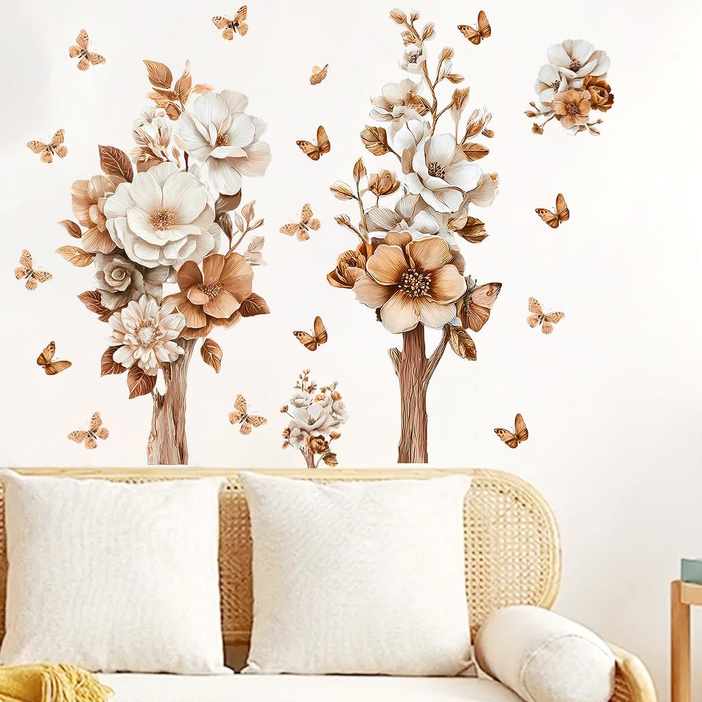 Creative 3D Flowers and Butterfly Wall Sticker Self-Adhesive Removable for Bedroom Living Room Study Background Home Decor