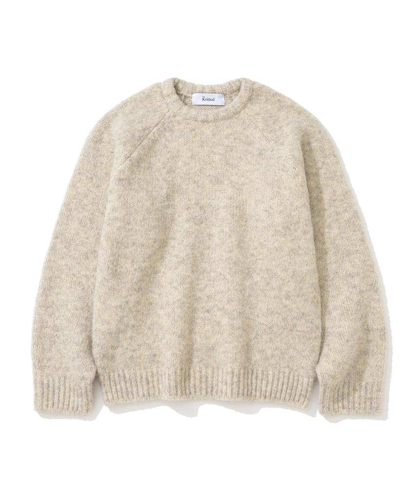 KNITTED (Unixsex) Boucle Raglan Crop Round Knit Oatmeal