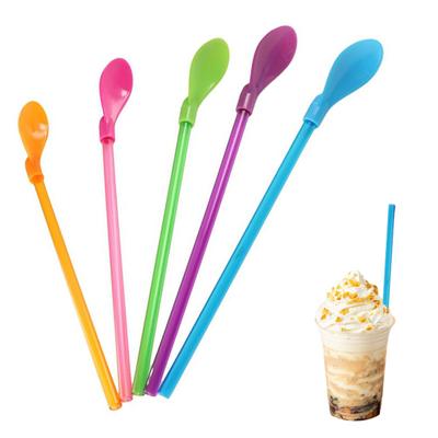 10Pcs 2 In 1 Straw Spoons Reusable Cocktail Straws for Milkshakes Smoothies Spoon Removable Pureed Fruit Straw Spoon for Thick Drinks Coffee Ice Cream