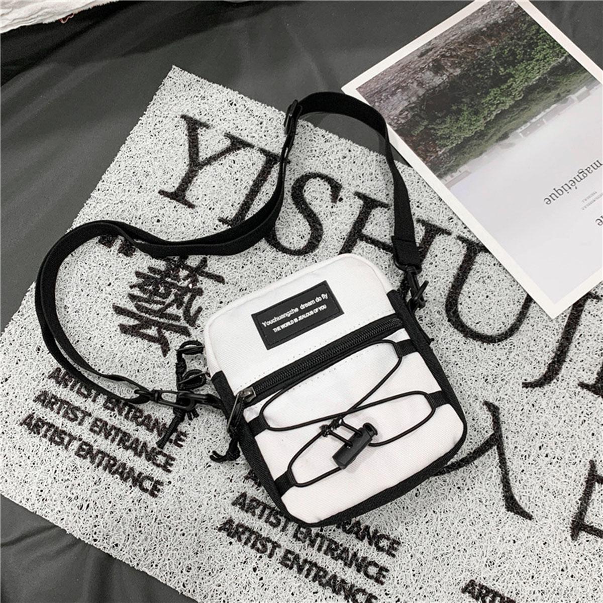 

Japanese Harajuku Style Workwear Drawstring Letter Student Crossbody Bag Small Satchel білий