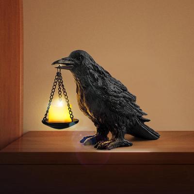 Świecznik na podgrzewacz Kruk Light Gotycki świecznik z krukiem Retro czarny świecznik sowa Rzeźba z żywicy Rzemiosło Statua na Halloween