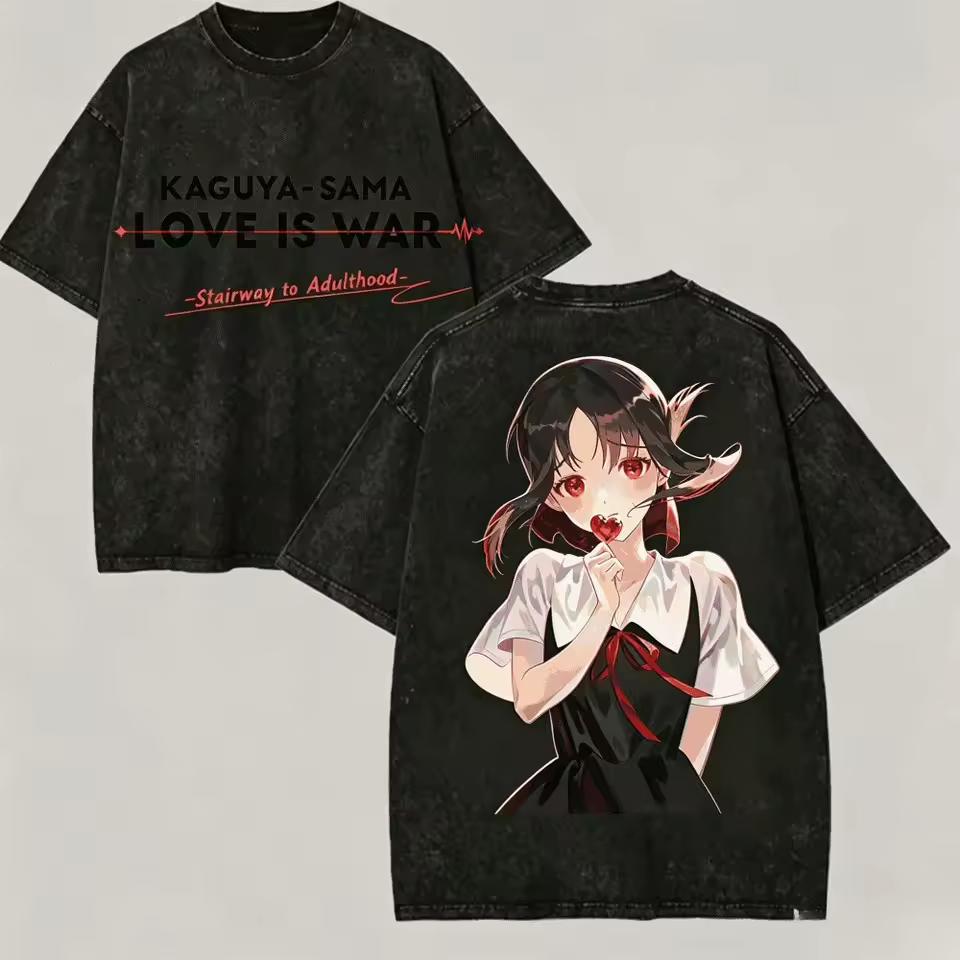 Kaguya-sama Anime T-shirt Lavata Vintage Estetica Y2K Unisex Oversize Manica Corta Estate Cotone Retrò Streetwear In Vendita