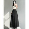Kumikumi Minimalist Easiest for Match High Waist Pleated Skirt Women's Clothing Autumn Slimming Drape Younger Wide Hem Long Skirt