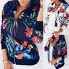 Plus Size Flower Leaves Print Sports Women Long Sleeve Baseball Jacket Zip Coat