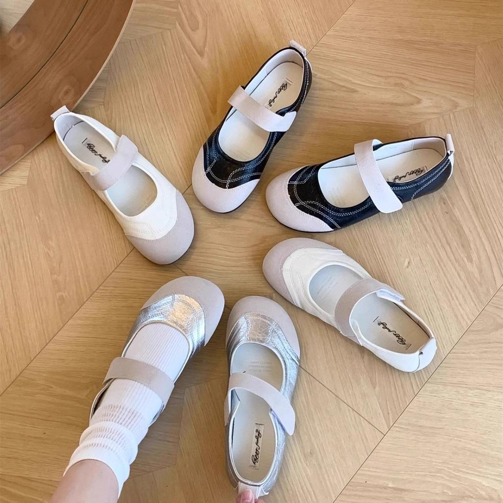 French Word with Soft Sole Mary Jane Shoes Women's Autumn Little White Shoes Shallow Mouth Flat Shoes Velcro Ugly Cute Ballet Shoes