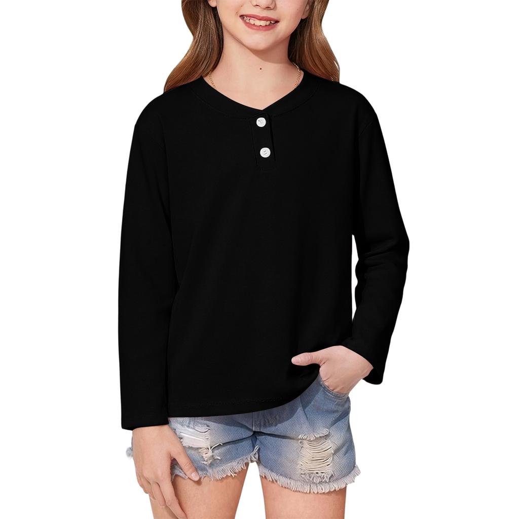 Children's Long Sleeved T-shirt With Round Neck Button Fashion Top