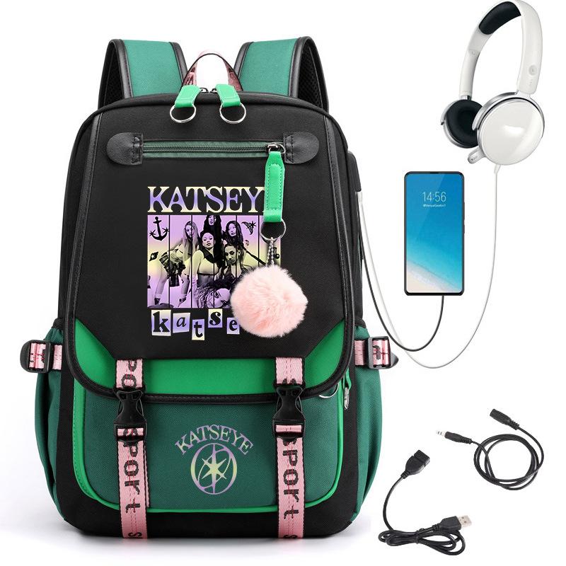 Batoh s potiskem dívčí skupiny s USB portem pro nabíjení Studentský aktovka 60627 Trendy