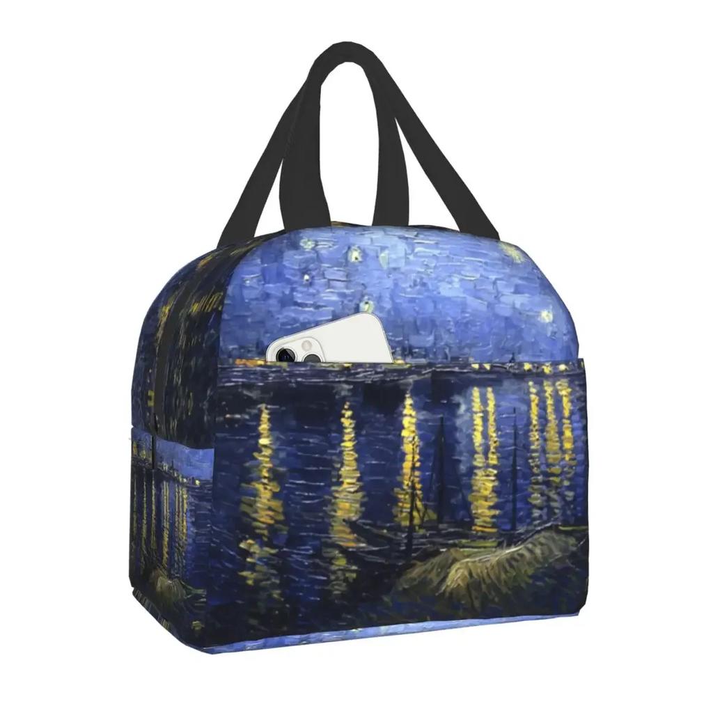 Insulated Lunch Tote Bag for Women School Portable Thermal Cooler Almond Blossoms Flowers Art Lunch Box