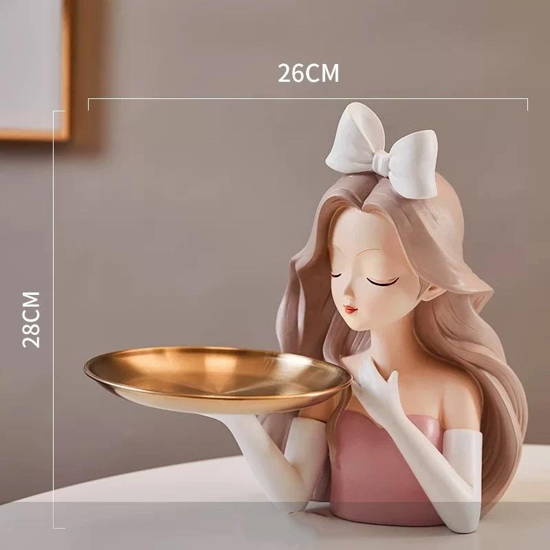 INS Style Resin Girl Tray Figurine – Modern Desktop Home Decorative Ornament