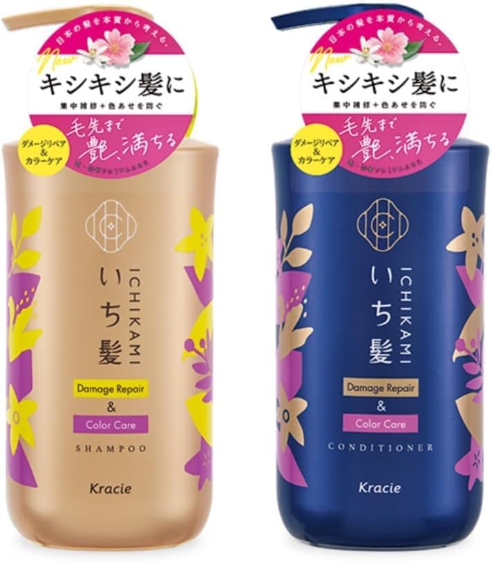 Ichi Hair Kin Damage Care Shampoo Conditioner Pair Set Damage Repair Color Care & 480ml+480g Sulfate-Free