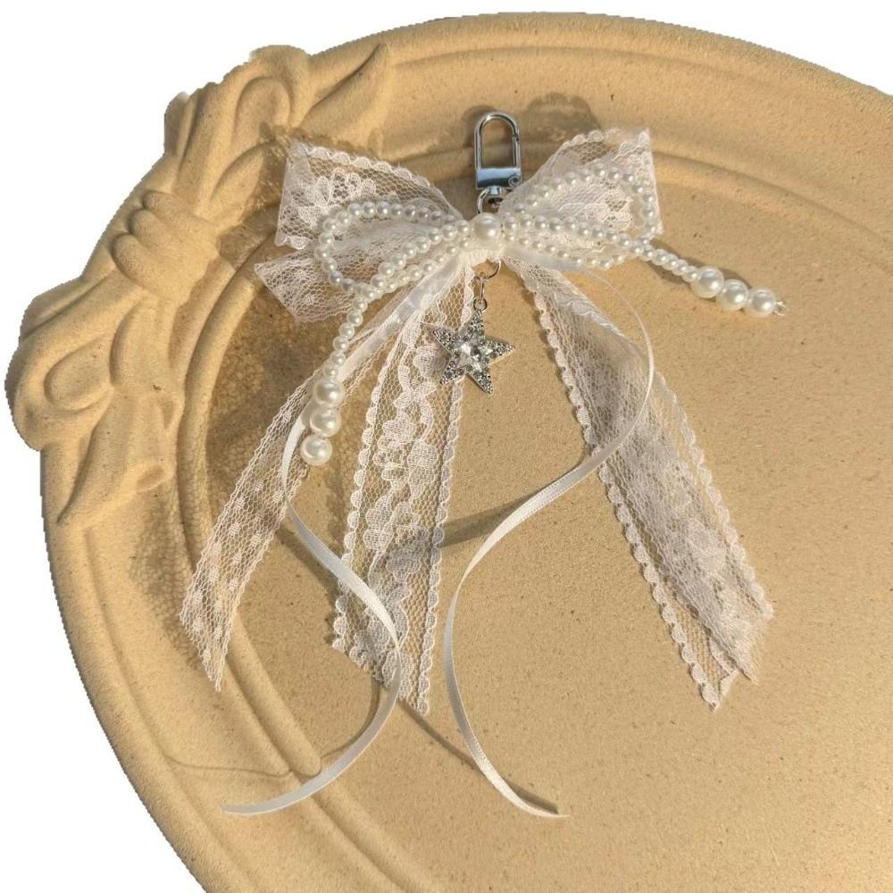 Hollow Pendant Keychain Red Ribbon Cherry Pendant Fashionable Lace Bow Keychain  Holiday Gift