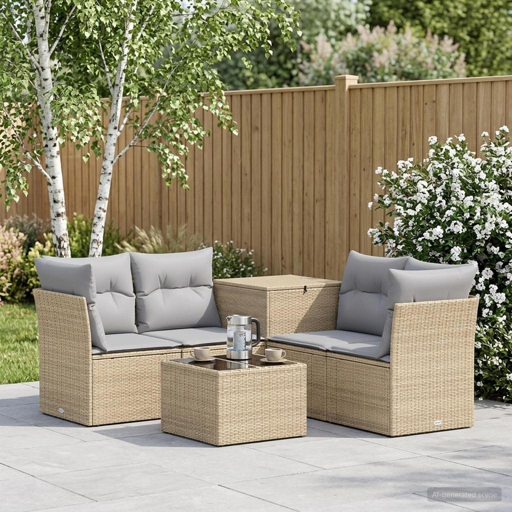 Sofa Set 6 Pieces Beige and Light Gray Poly Rattan and Steel
