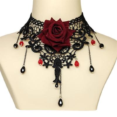 Floral Lace Choker Necklace with Pendant for Women Halloween Wedding Cosplay Party, Halloween Costumes Jewelry