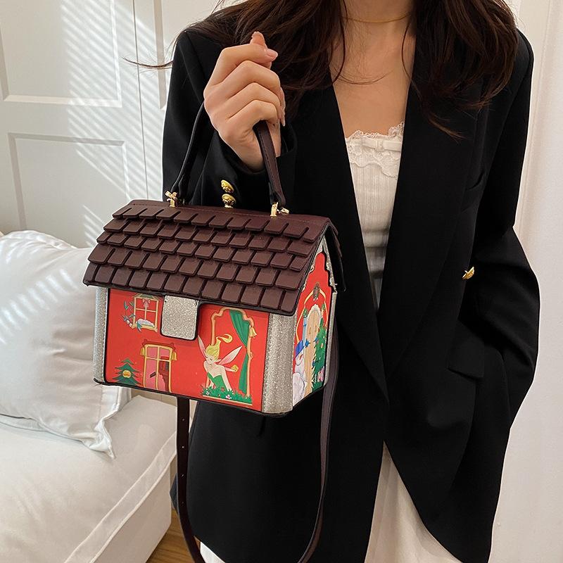 Personality funny house bag women 2025 new Mori fashion niche shoulder bag cartoon fun messenger small square bag