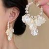 French pearl oval shell earrings white flower high-end stud earrings fashion temperament light luxury earrings women