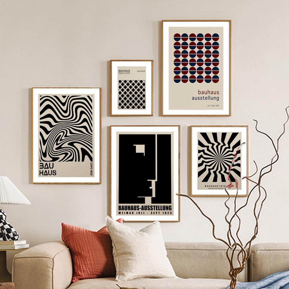 

Минимальный черный геометрический Баухаус, абстрактная настенная живопись, холст, живопись, волнистые линии, плакаты на скандинавскую тему, настенная картина, декор для гостиной