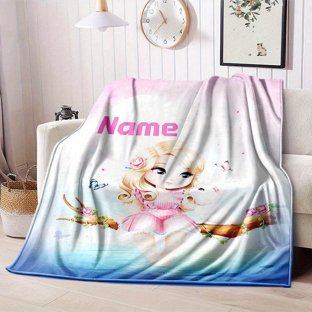 Home Customize Your Name Blankets Cute Girl With Cat On Branch Comfortable Soft Lightweight Allseason Multipurpose Blanket For Picnic Sofa Office Bed