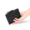 Soft Sheepskin Short Wallet Style Diamond-check Zipper Change Purse Genuine Leather Multi-card ID Bag