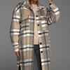 RUGOD Coat Women's Fashionable Loose Autumn and Winter New Design Plaid Stitching Pockets Long-sleeved Mid-length Cardigan