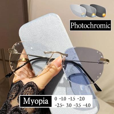 Óculos de sol fotocromático inteligente feminino, óculos com dioptria negativa que muda de cor ao ar livre, óculos de prescrição para miopia da moda