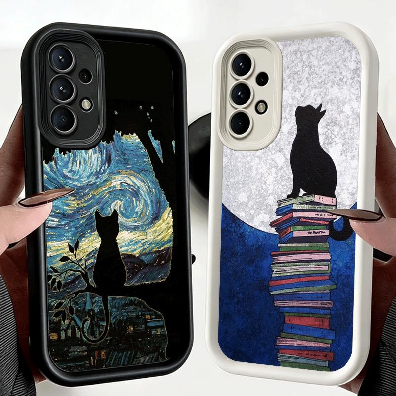 Phone Case for Samsung Galaxy A17 A16 A15 A14 A13 Black Cat Aesthetic Pattern A56 A36 A26 A55 A35 A25 A54 A34 A24 A53 A33 A23 A0