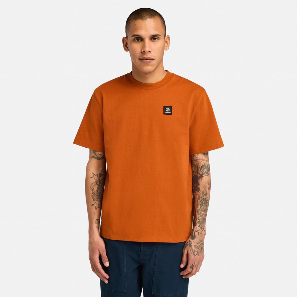 Timberland Men's Short Sleeve Woven Badge T-Shirt, Umber L (TB0A42P58881)