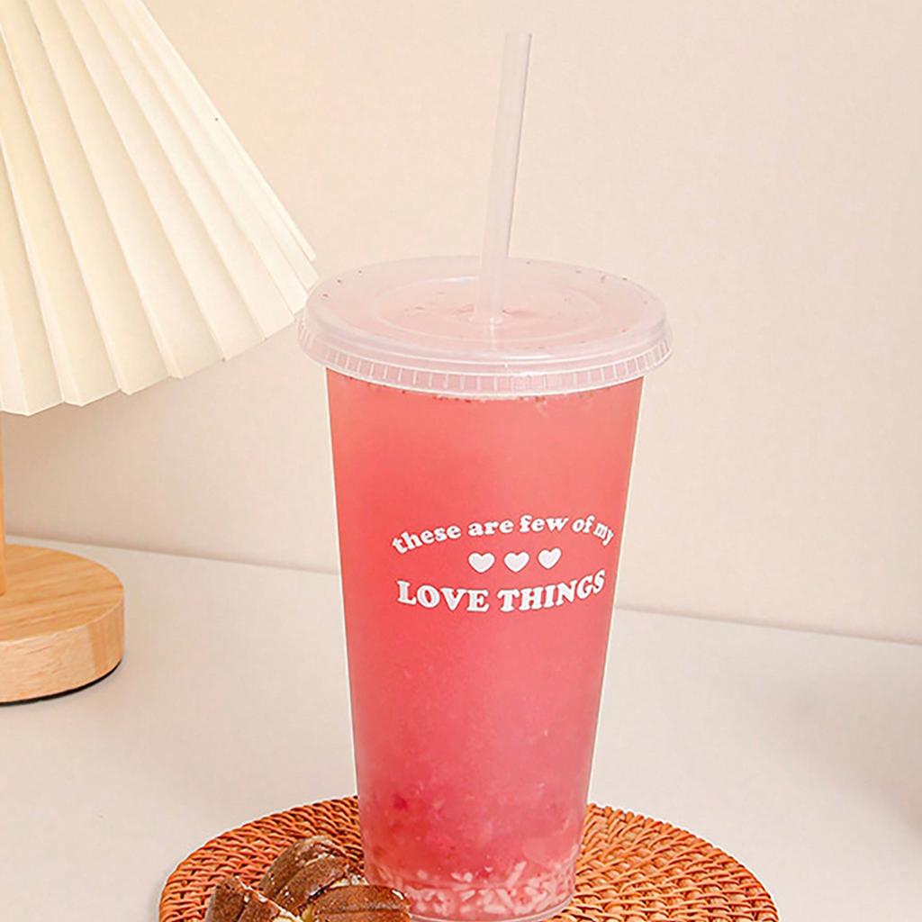 1pc milk tea cup frosted transparent PP cartoon plastic straw cup single-layer transparent plastic coffee straw cup