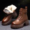 Snow Boots Winter Leather Cotton Shoes Women Thickened Bottom Ladies Ankle Boots Padded Warm Shoes