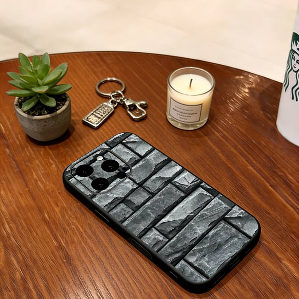 

Minimalist Stone Phone Case For iPhone 17,16,15,14,13,12,11 Plus,Pro Max,XS,Soft Silicone Black Cover iPhone12Pro