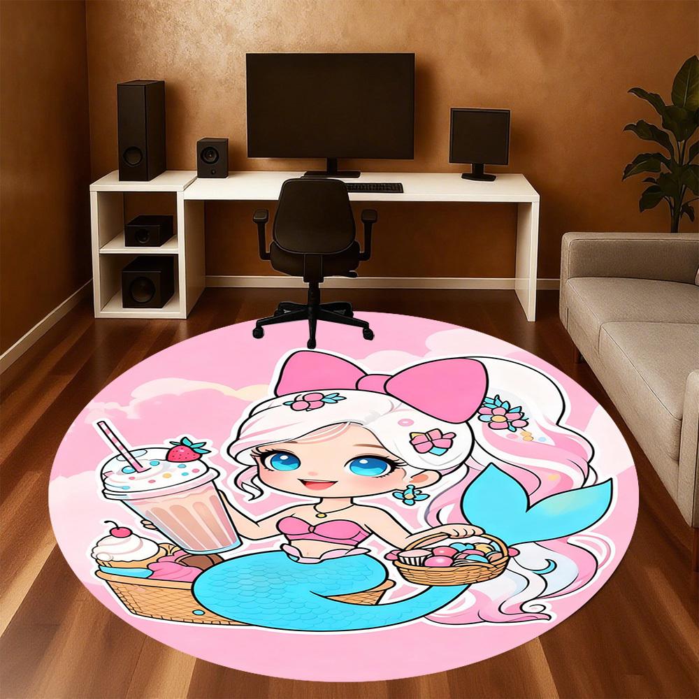 1PC Mermaid Picnic Round Chair mat Area Rug - Non-Slip, Floor Mat for Office, Bedroom, and Indoor Decor -Gift D1127267