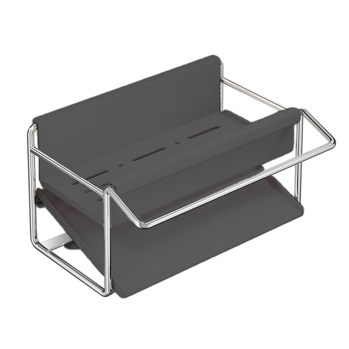 

Multifunctional Sponge Holder for Kitchen Sink Sturdy Stainless Steel with Drain Tray for Sponges and Dish Cloths сірий