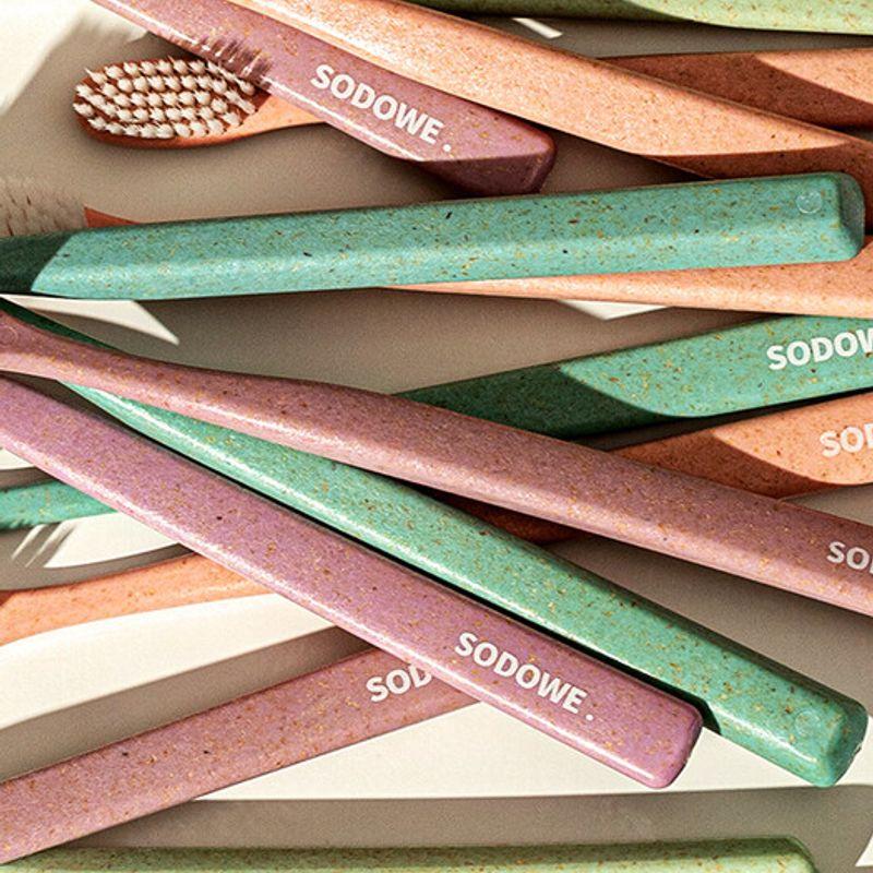 Soduwi Wood Chip Double-Sided Fine Bristle Toothbrush x 4 (Mixed)