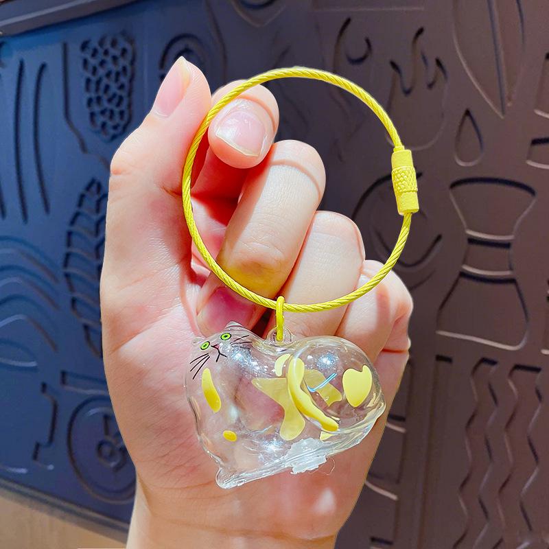 Blue Transparent Cat Hair Gashapon Keychain Storage Capsule