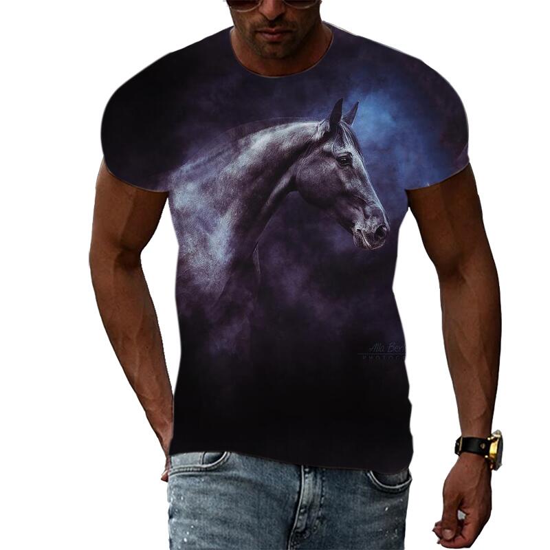 Summer Fashion Graphic Animal Horse T Shirts For Men Casual 3D Print Tee Hip Hop Harajuku Personality Round Neck Short Sleeve