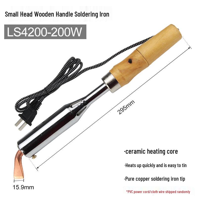 High Power Electric Soldering Iron with Wooden Handle & Bent Flat Copper Head - Available in 100W, 150W, 200W, 300W, 500W.