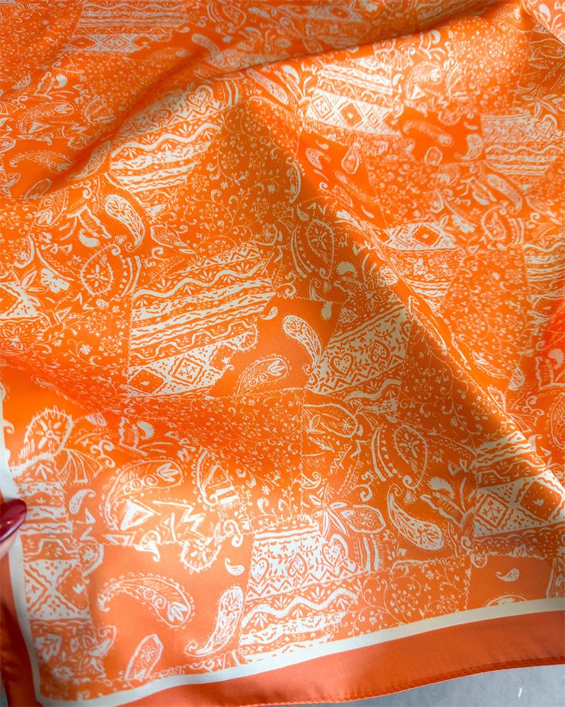 Women S Printed Cashew Pattern Silk Like Square Scarf For Sun Protection And Fashion