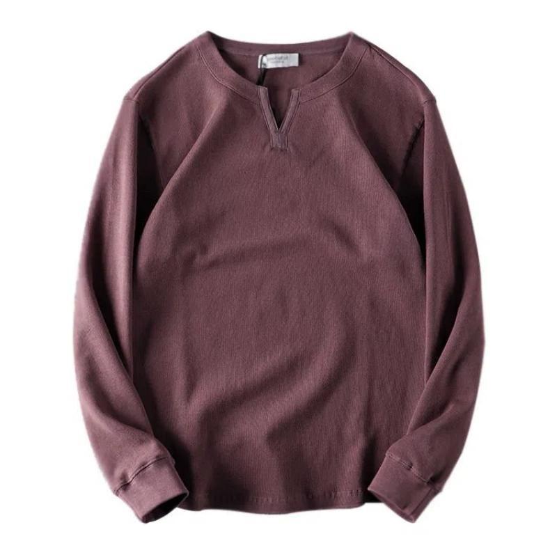 American Vintage Trend Autumn Winter New Men Solid V-Neck Fashion Casual All-match Long Sleeve Loose Pullovers Sweatshirts Tops