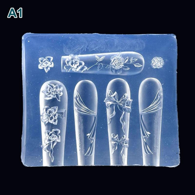 1Pcs Silicone Butterfly Nail Art Mold Five-Petaled Flowers Pattern Relief 3D Transparent Nail Template Diy Manicure Decoration