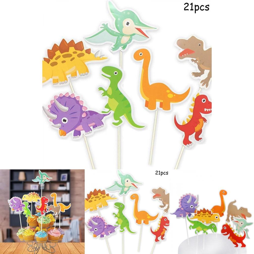 Dinosaur Dessert Flag Plugin Set 21pcs Paper Party Supplies For Celebration Events