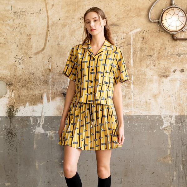 A Wave Women'S Flared Pleated Skirt Mustard