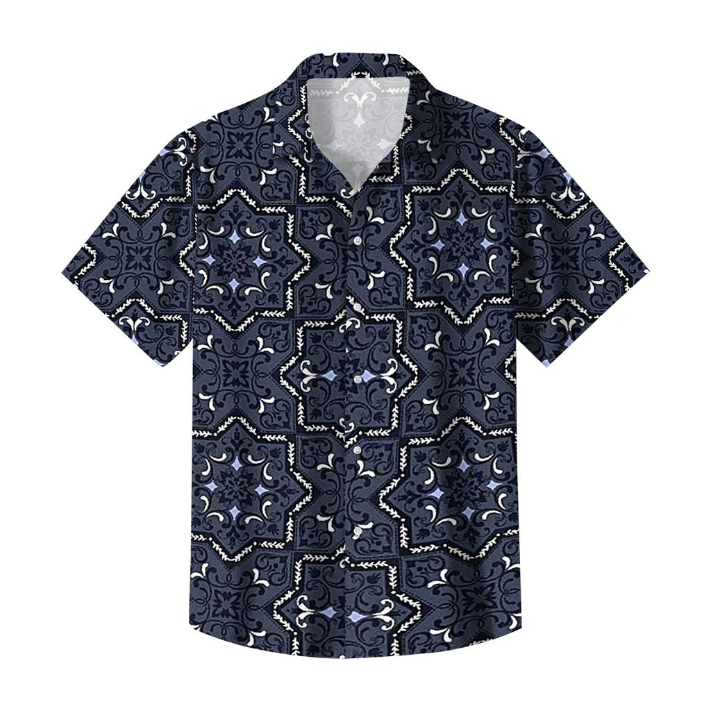 Camisa Casual de Hombre de Corte Holgado con Estampado Hawaiano de Manga Corta, Cuello Abotonado, Ligera, Camisa de Verano para la Playa, para Actividades al Aire Libre